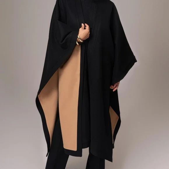 JLUXLABEL REVERSIBLE Tan and Black Women's Cape SHAWL/ COAT - Picture 9 of 16
